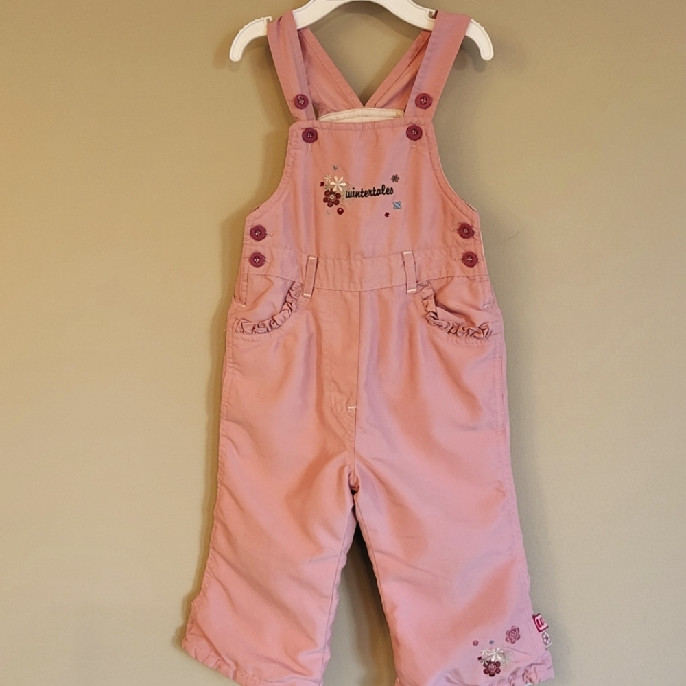 Adorable "wintertales" embroidered lined overalls